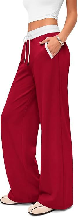 Wide Leg Yoga Gym Pants with Pockets for Women High Waisted Stretch
