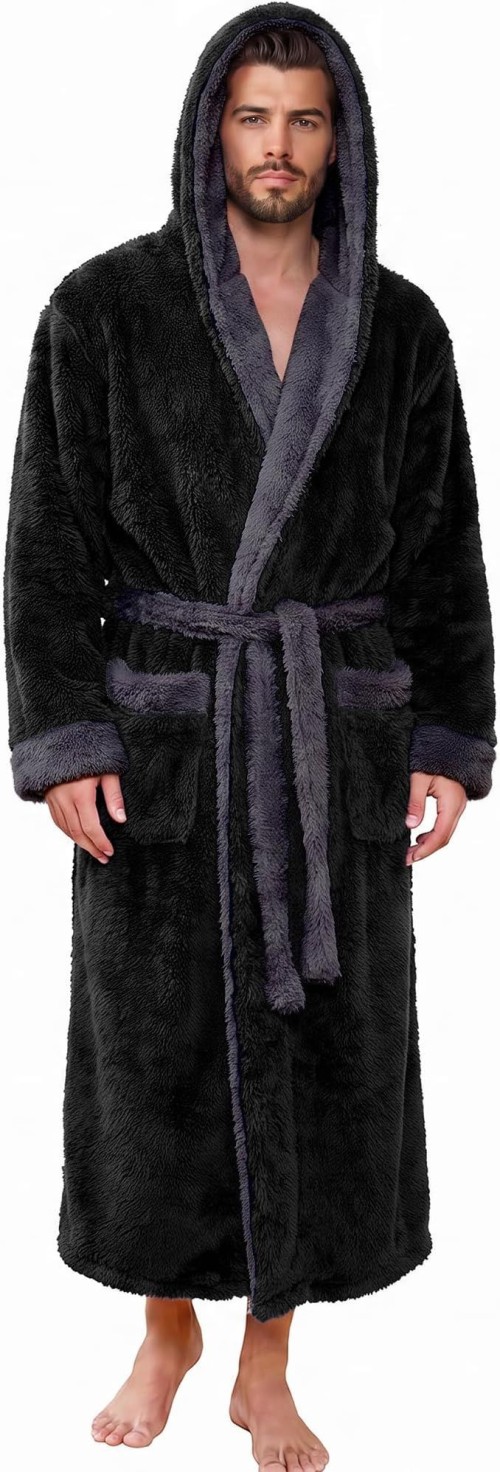 Mens Robe Big and Tall with Hood, Full Length Plush Robe for Men Long Fleece Bathrobe