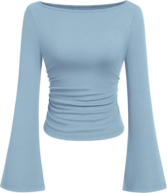 Womens Bell Long Sleeve Ribbed Knit Tops
