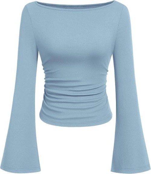 Womens Bell Long Sleeve Ribbed Knit Tops
