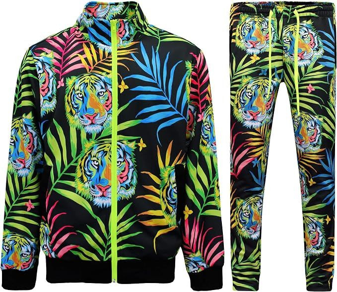 Mens 2-Piece Tracksuit Set Cotton Blend Zip-Up Jogging Sweatsuit With Trim