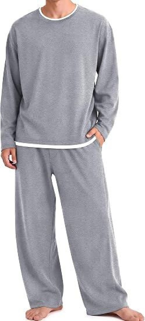 Mens Pajamas Set Soft Long Sleeve Pjs Top and Pants Loungewear Sets Comfy Sleepwear with Pockets,Big and Tall Matching