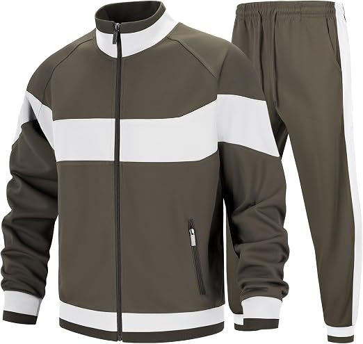 Mens Sweat Suit 2 Piece Outfit Casual Contrast Sports Jogging Tracksuits Set