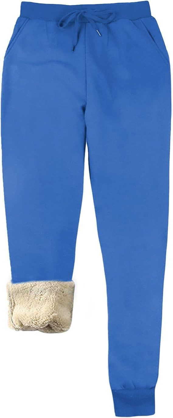 Womens Warm Sherpa Lined Athletic Sweatpants Jogger Fleece Pants
