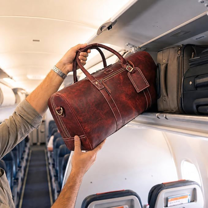 Leather Duffle Bag for Men Women 20 Inch 25L Red