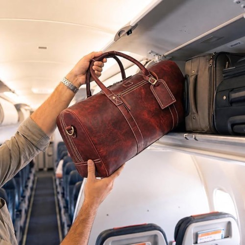Leather Duffle Bag for Men Women 20 Inch 25L Red