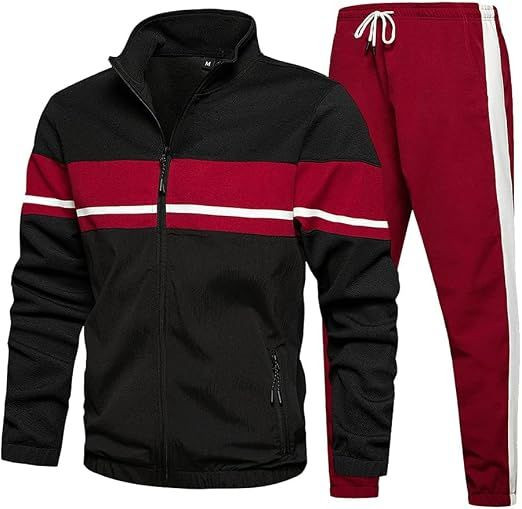 Mens Sweat Suit 2 Piece Outfit Casual Contrast Sports Jogging Tracksuits Set