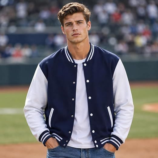 Mens Womens Varsity Baseball Jacket Casual Letterman Bomber Windbreaker Lightweight Coat