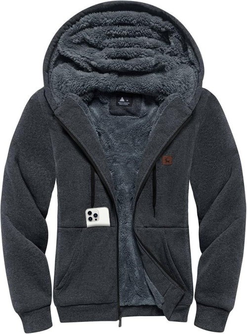 Mens Zip Up Hoodies Fleece Sherpa Lined Winter Thick Jackets