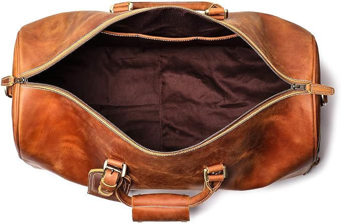 Leather Travel Duffel Bag, Mens Classic Gift Leather Weekend Bag Overnight Full Grain Retro Sport Gym Carry on Luggage
