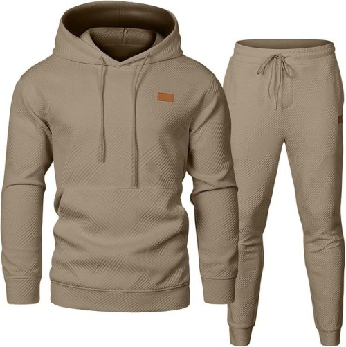 Mens Stylish Textured Knit 2 Piece Hoodie and Jogger Sweatsuit
