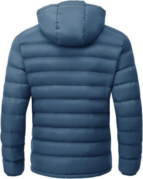 Mens Lightweight Puffer Jackets Detachable Hood Water-Resistant Casual Winter Coat Hooded Insulated for Travel Ski