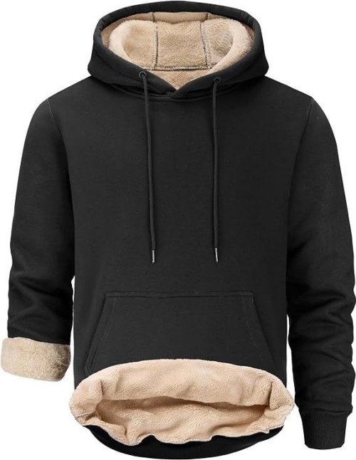 Mens Sherpa Lined Hoodie Pullover Casual Hooded Sweatshirts