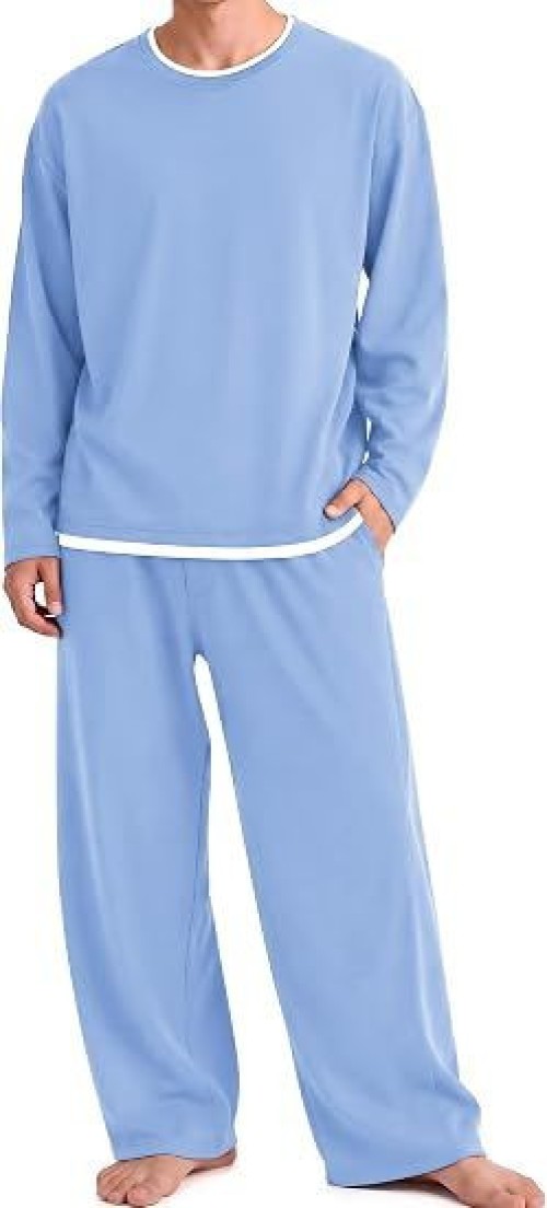 Mens Pajamas Set Soft Long Sleeve Pjs Top and Pants Loungewear Sets Comfy Sleepwear with Pockets,Big and Tall Matching