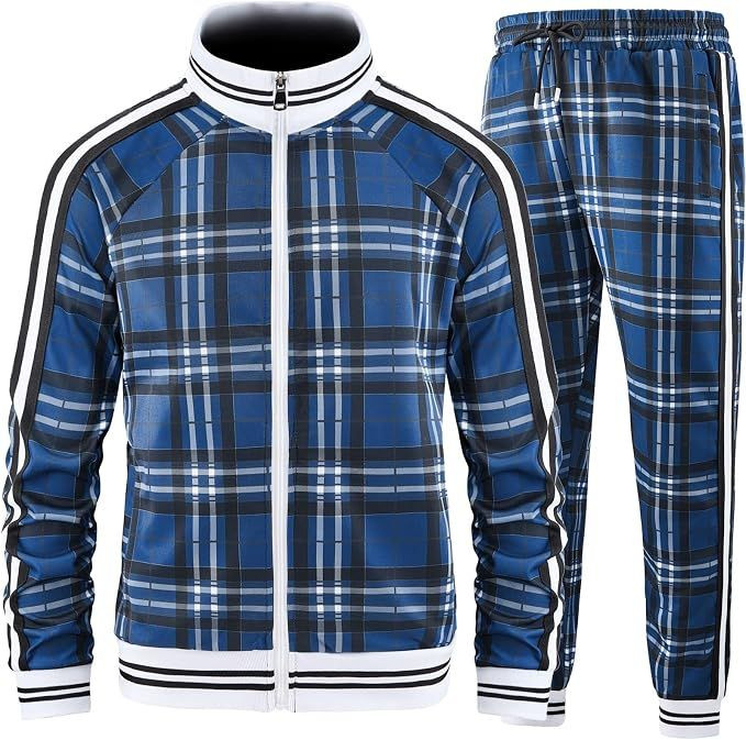 Casual Plaid Track Suit Set for Men Lightweight and Breathable