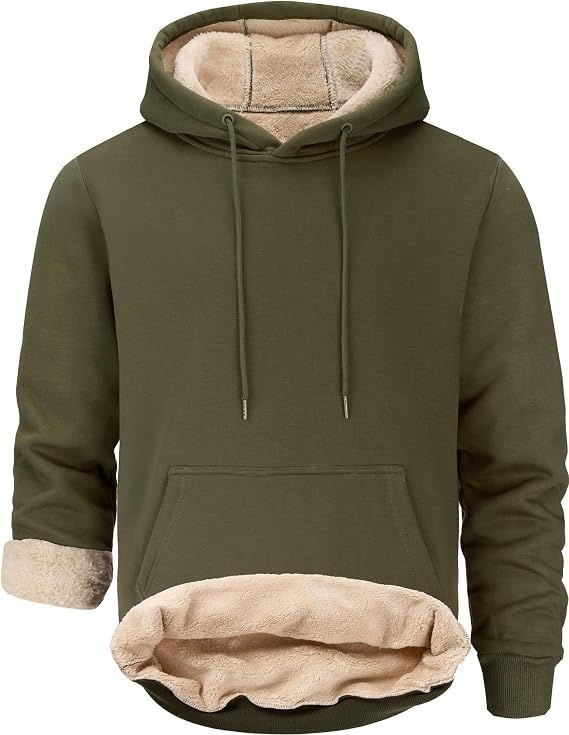 Mens Sherpa Lined Hoodie Pullover Casual Hooded Sweatshirts