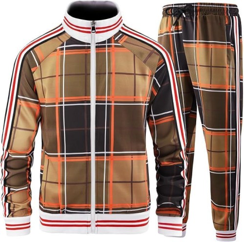 Casual Plaid Track Suit Set for Men Lightweight and Breathable