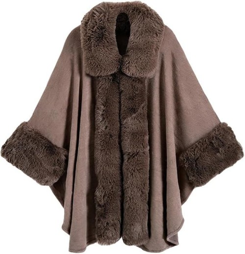 Faux Fur Shawl Wraps for Women Winter Cape Sweater Cloak Oversized Cardigan Poncho Coat
