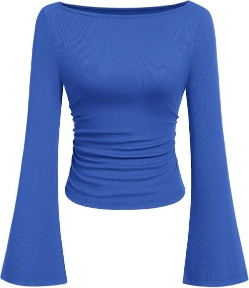 Womens Bell Long Sleeve Ribbed Knit Tops