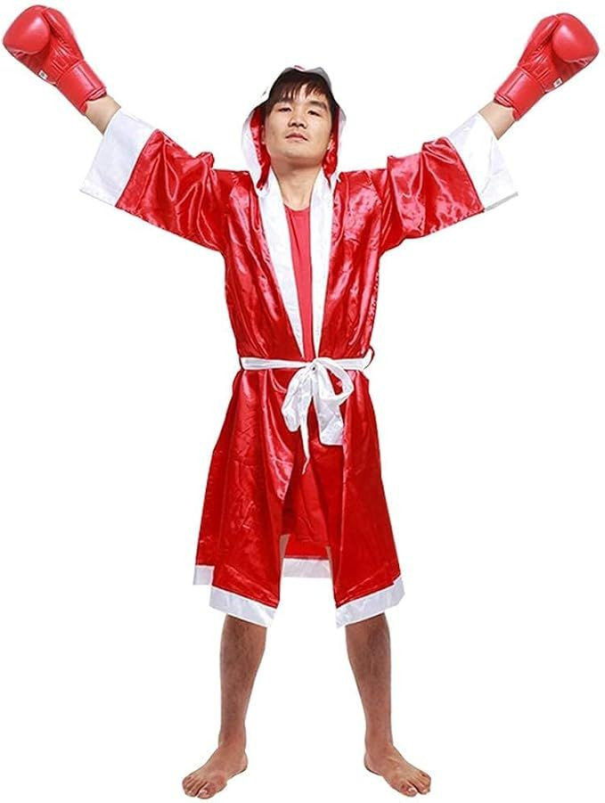 Boxer Costume Men, MMA Boxing Robe with Hood, Cotton Robe Lightweight Costume