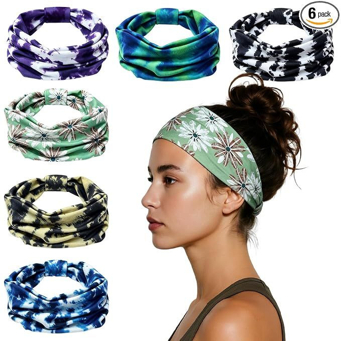 HSEM Sports Headbands for Women Stretchy Non Slip Wide Hair Bands Soft Thick Elastic Sweatbands for Workout