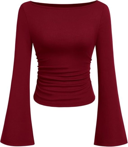 Womens Bell Long Sleeve Ribbed Knit Tops