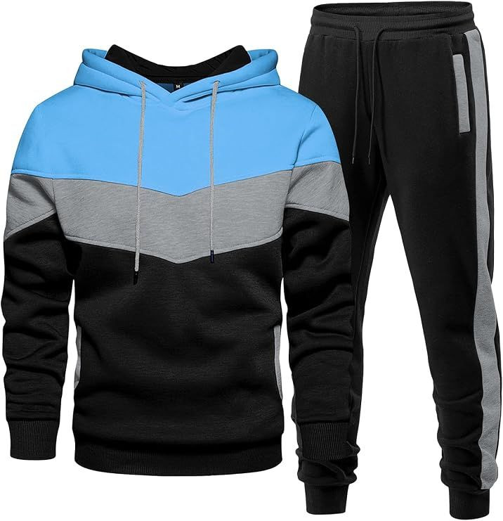 Mens Hoodie Tracksuit 2 Pieces Set Athletic Casual Hooded Sweatshirt and Joggers Set Sweatsuit