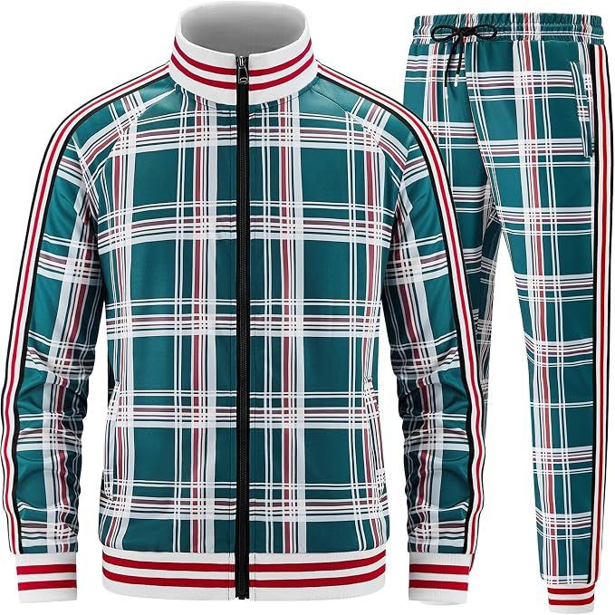 Casual Plaid Track Suit Set for Men Lightweight and Breathable