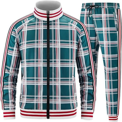 Casual Plaid Track Suit Set for Men Lightweight and Breathable