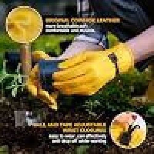 Leather Work Gloves: Cowhide Gardening Work Gloves,