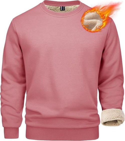 Mens Warm Fleece Lined Crewneck Sweatshirt Thermal Pullover