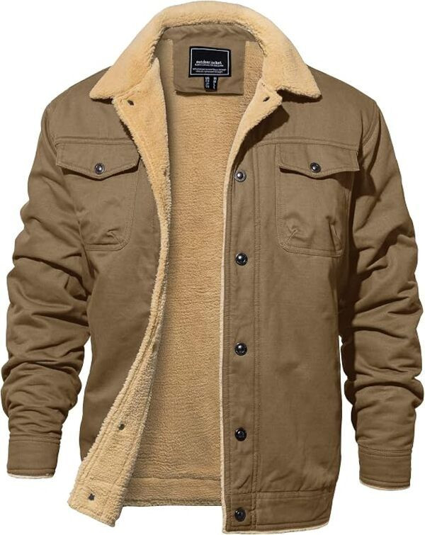 Mens Winter Fleece Cotton Casual Work Cargo Jacket Pocket