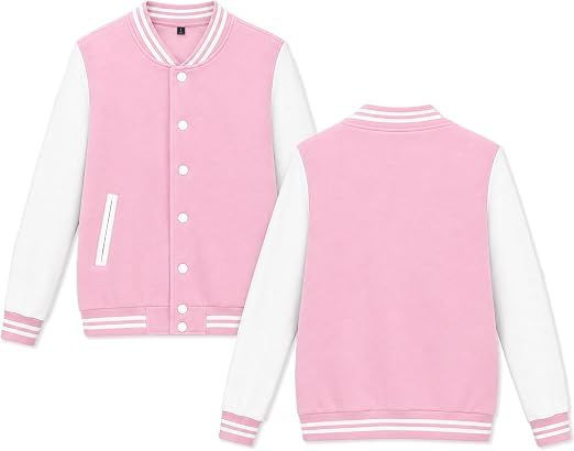 Mens Womens Varsity Baseball Jacket Casual Letterman Bomber Windbreaker Lightweight Coat
