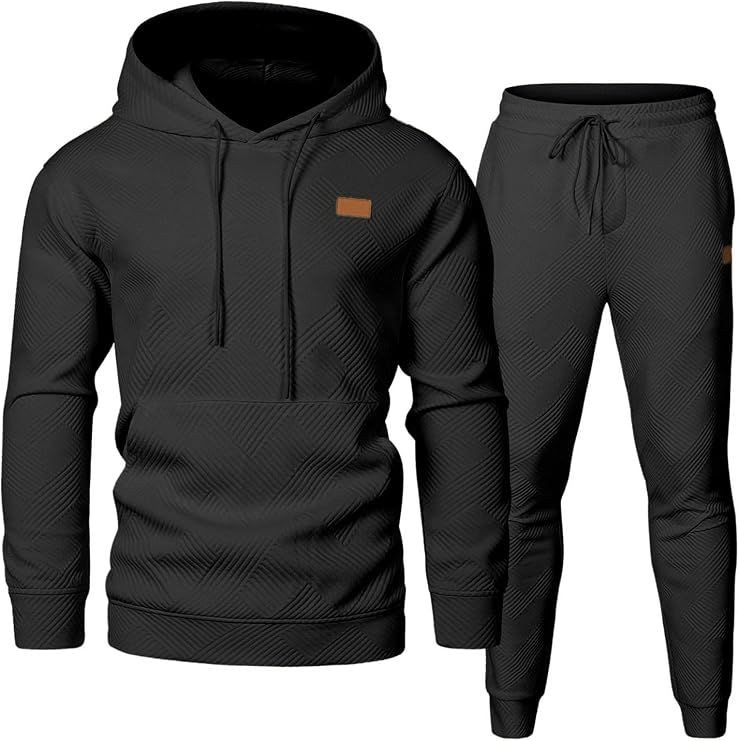 Mens Stylish Textured Knit 2 Piece Hoodie and Jogger Sweatsuit