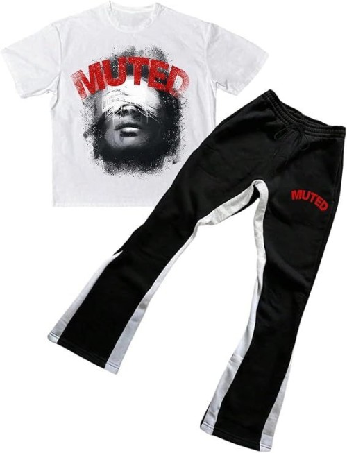 Mens Y2K Outfits 2 Piece Graphic Tee and Pants Rave Sweatsuits Set