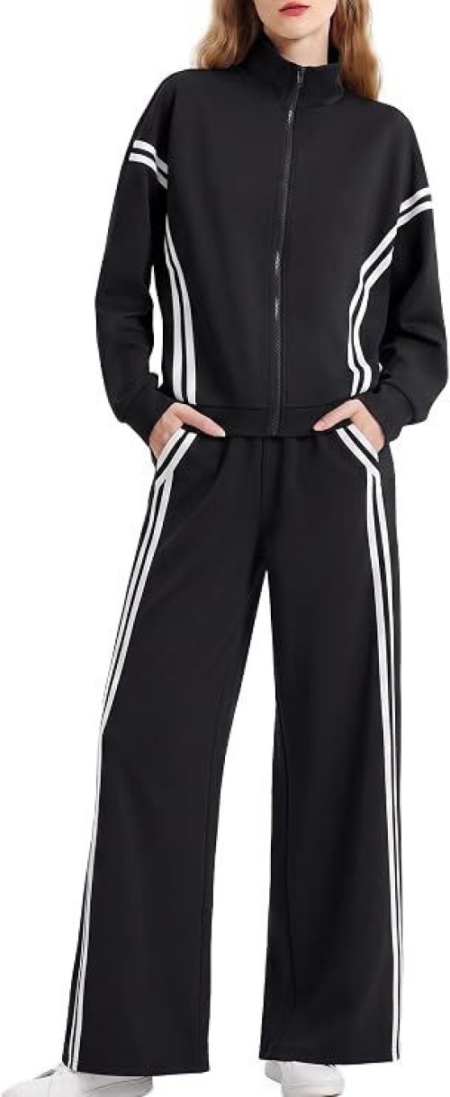 Womens 2 Piece Lounge Sets Zip Up Sweat Set Striped Tracksuit