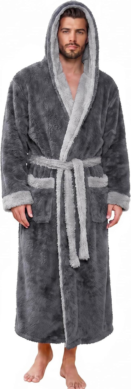 Mens Robe Big and Tall with Hood, Full Length Plush Robe for Men Long Fleece Bathrobe