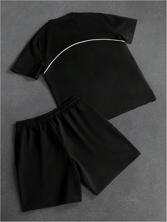 Mens 2 Piece Tracksuit Crew Neck Short Sleeve Shirt and Shorts