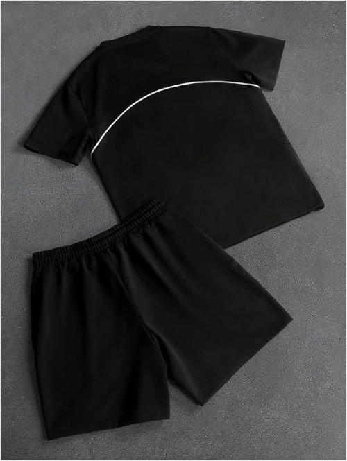 Mens 2 Piece Tracksuit Crew Neck Short Sleeve Shirt and Shorts