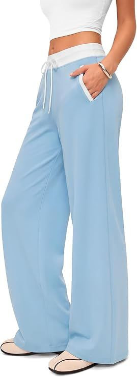 Wide Leg Yoga Gym Pants with Pockets for Women High Waisted Stretch