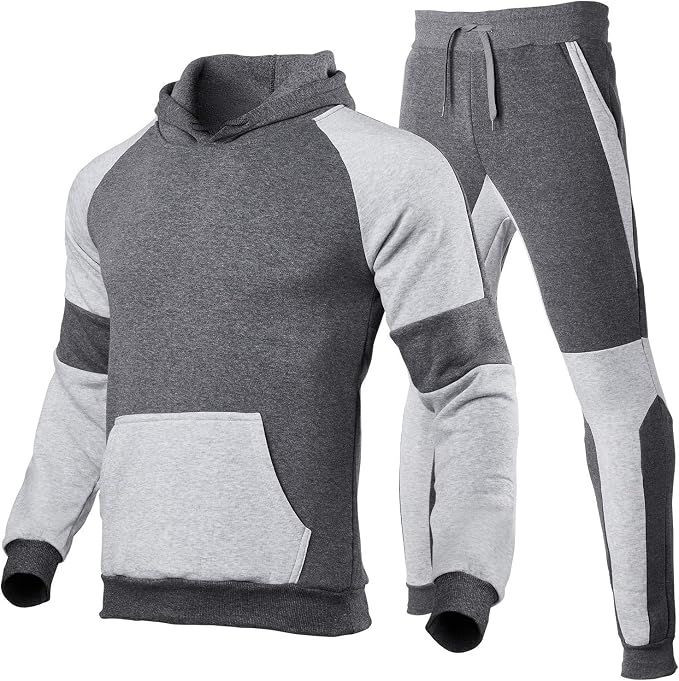Mens Athletic Hoodie Tracksuit Two Piece Sweatshirt and Joggers Set