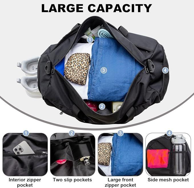 Gym Bag for Men & Women with Shoe & Wet Compartment, Travel Duffle Bag for Sports, Fitness & Workout