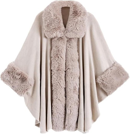 Faux Fur Shawl Wraps for Women Winter Cape Sweater Cloak Oversized Cardigan Poncho Coat