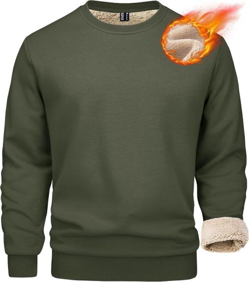 Mens Warm Fleece Lined Crewneck Sweatshirt Thermal Pullover
