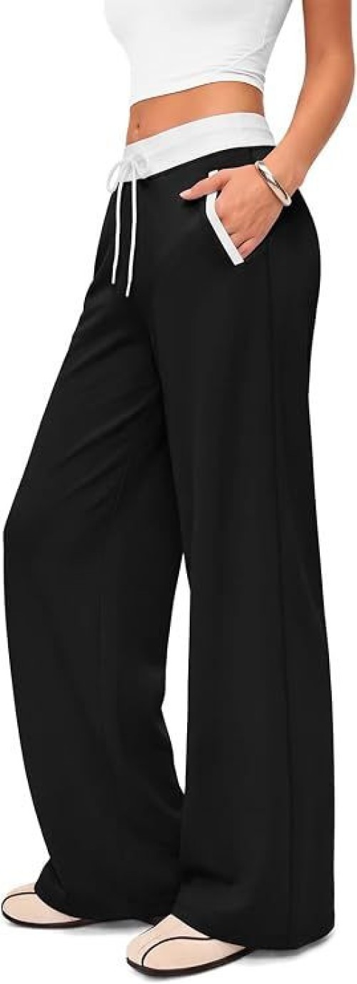 Wide Leg Yoga Gym Pants with Pockets for Women High Waisted Stretch