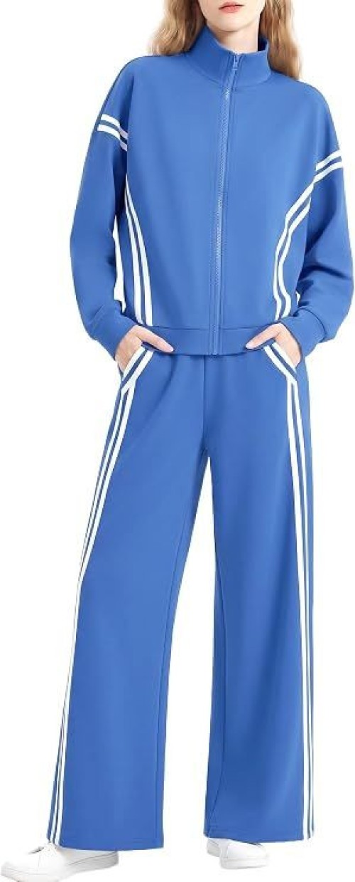 Womens 2 Piece Lounge Sets Zip Up Sweat Set Striped Tracksuit