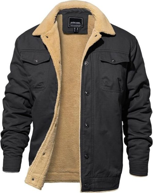 Mens Winter Fleece Cotton Casual Work Cargo Jacket Pocket