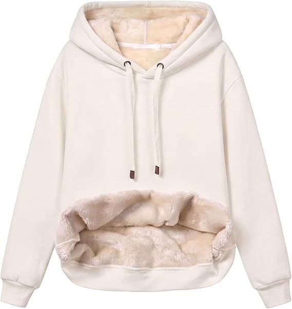 Womens Casual Winter Warm Fleece Sherpa Lined Pullover Hooded Sweatshirt