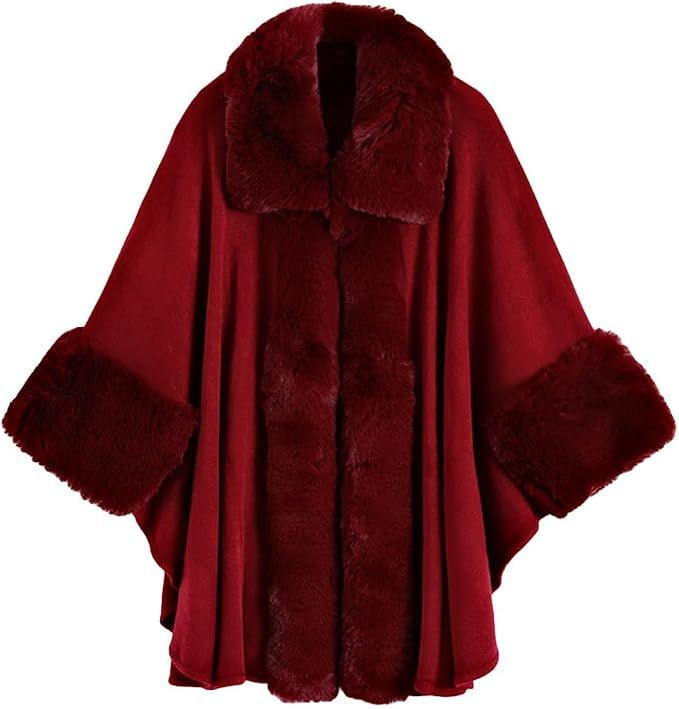 Faux Fur Shawl Wraps for Women Winter Cape Sweater Cloak Oversized Cardigan Poncho Coat