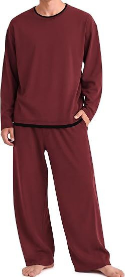 Mens Pajamas Set Soft Long Sleeve Pjs Top and Pants Loungewear Sets Comfy Sleepwear with Pockets,Big and Tall Matching